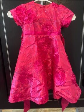 Girls' Bright Pink Floral Embroidered Party Dress